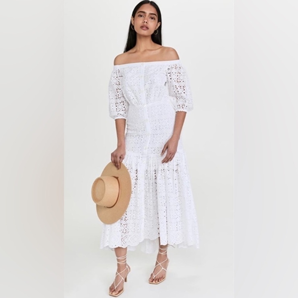 Veronica Beard White Off-Shoulder Eyelet Maxi Dress
